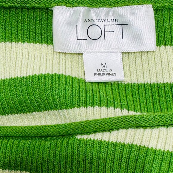 Ann Taylor Loft Pullover Green Striped Boat Neck Elbow Length Sleeves Women’s M - Picture 6 of 7